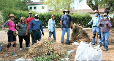 Garden Volunteers Barbara Williams, Laura Breen, Ryan Eastman, Rashid Ocheltree, Fran Woods, Tom Stillwagon, Al Barber, and Joyce Shirado.
