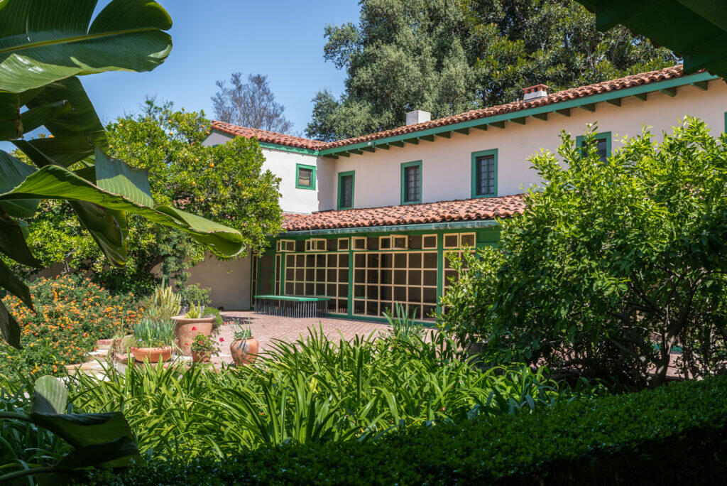 Rancho Los Cerritos external shot of house from the courtyard.