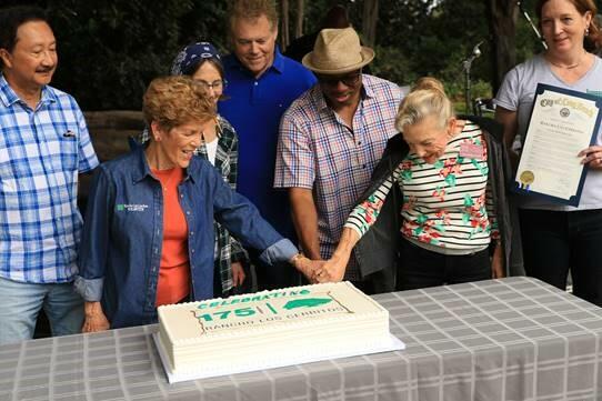 Cutting the RLC 175th birthday cake are (L-R): Rick Alsagoff (board member), Barbara Blackwell (board member), Susan Wise (board chair), Craig Carter (board member), Councilmember Al Austin, Jean Bixby Smith (board member), and Alison Bruesehoff (Executive Director). (Photo taken by Howard Freshman) A formal proclamation was also presented to RLC during this event by Councilmember Austin.
