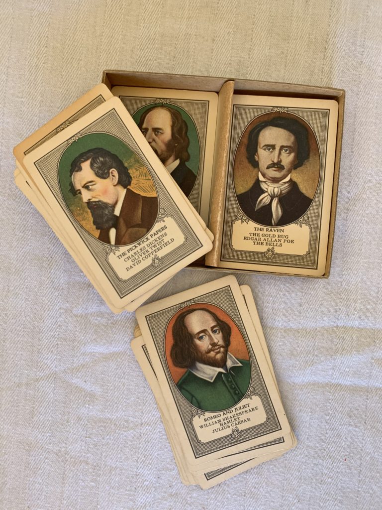 Vintage literary cards with famous authors' portraits.