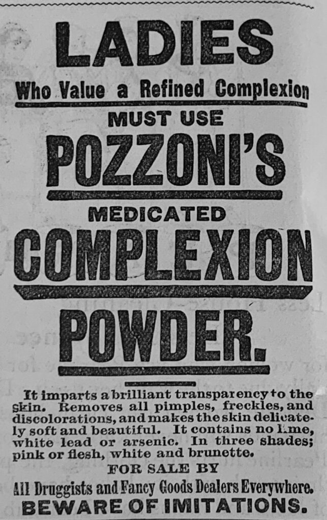 Advertisement for Pozzoni's Medicated Complexion Powder.