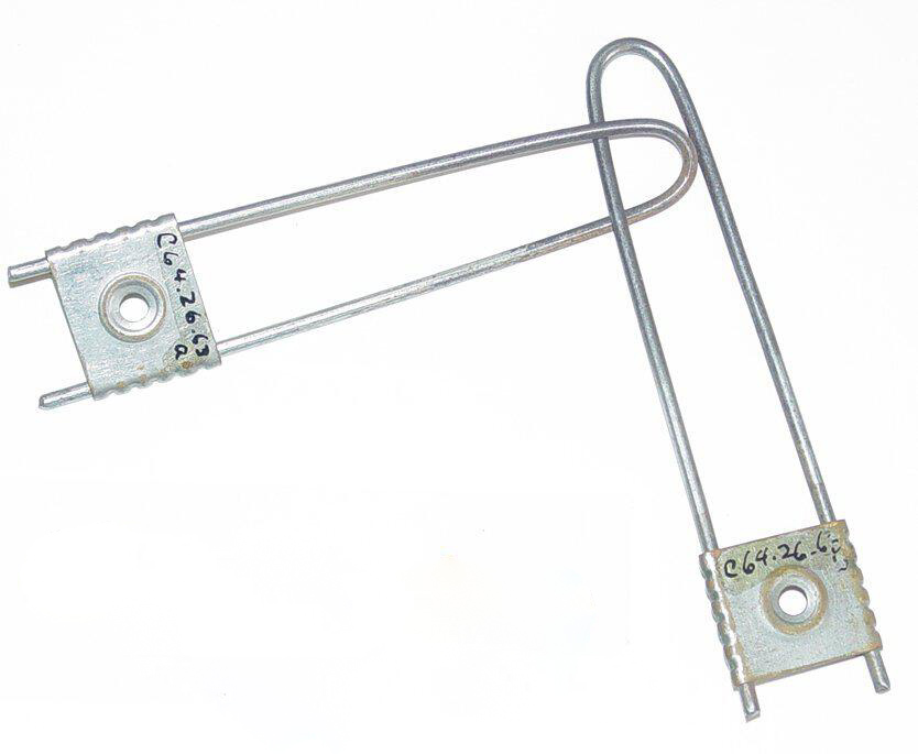Metal concrete reinforcement spacers with wire loops.