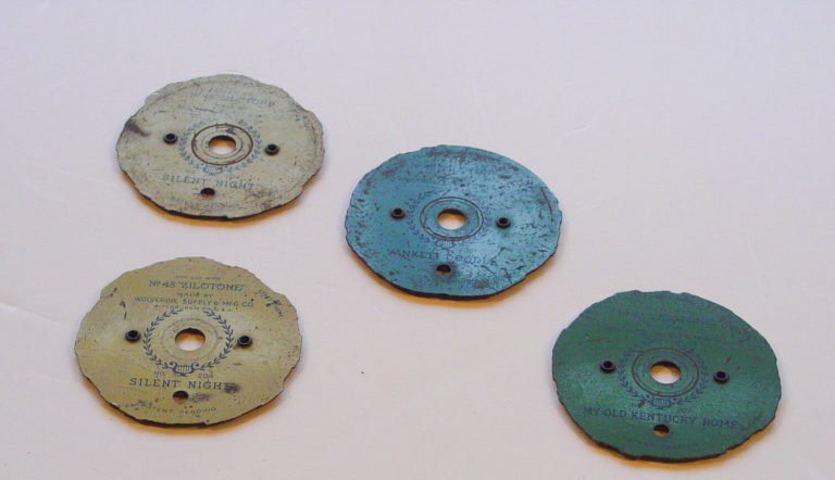Old music box discs on display