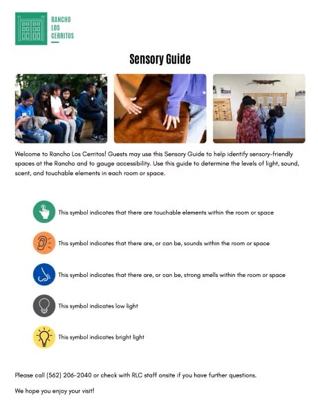 Rancho Los Cerritos sensory guide details and contact info.